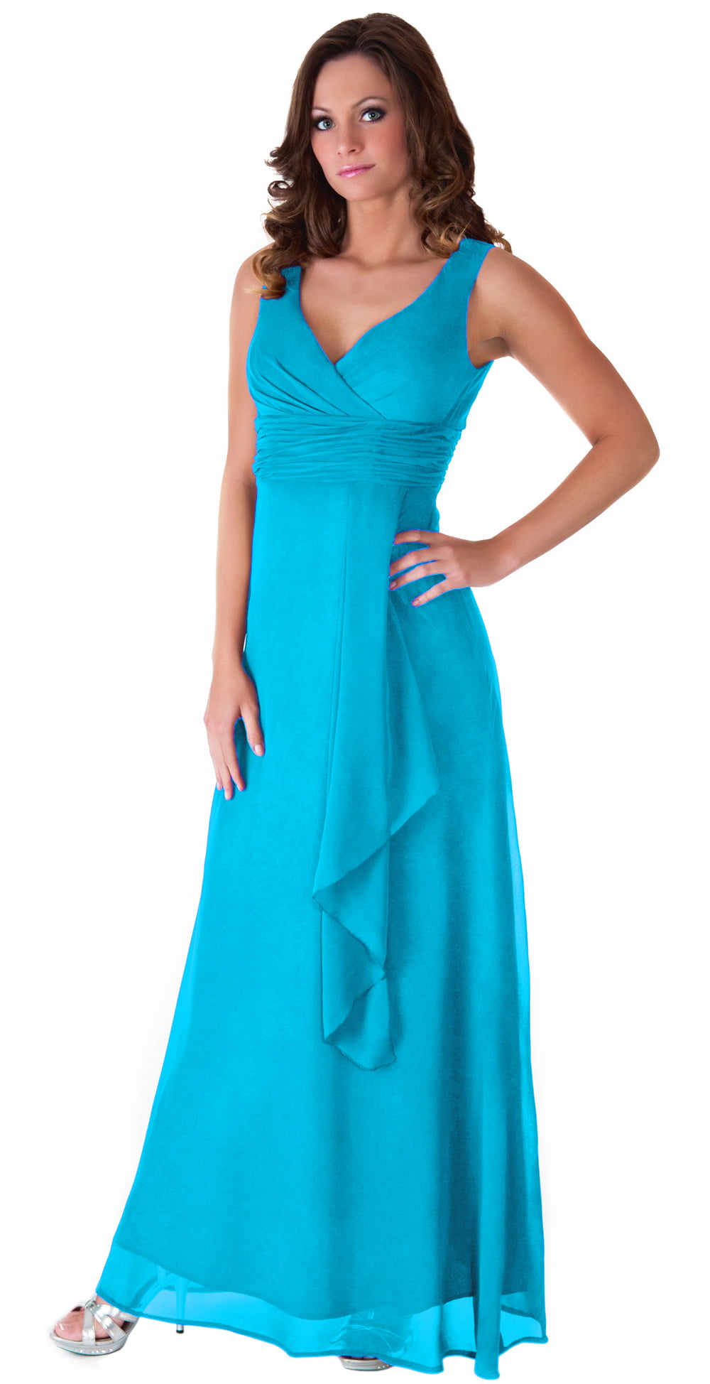 Faship - Faship Womens V-Neck Full Length Formal Dress - Malibu Blue,20 ...