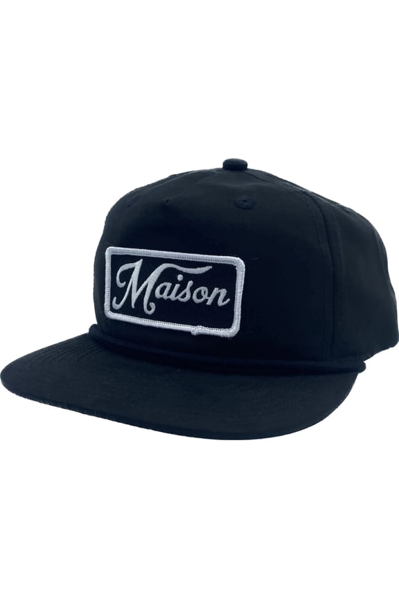 Maison  Snapback Trucker Surf Hat.  Black With Black Custom Embroidered  Patch.  Dad Soft Style Unisex Baseball Hat, One Size Fits All Lifestyle Hat