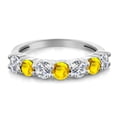 thumbnail image 2 of Gem Stone King 925 Sterling Silver Round E-F Lab Grown Diamond Yellow Sapphire Anniversary Ring for Women (1.16 Cttw, Gemstone Birthstone, Size 9), 2 of 4