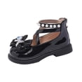 thumbnail image 2 of Girls' Lace Bow Pearl Decor Flat Shoes, Soft Sole Casual Mary Janes, Suitable for Daily School Matching, Weekend Trips and Casual Party Activities Black a 15-18 Months, 2 of 5