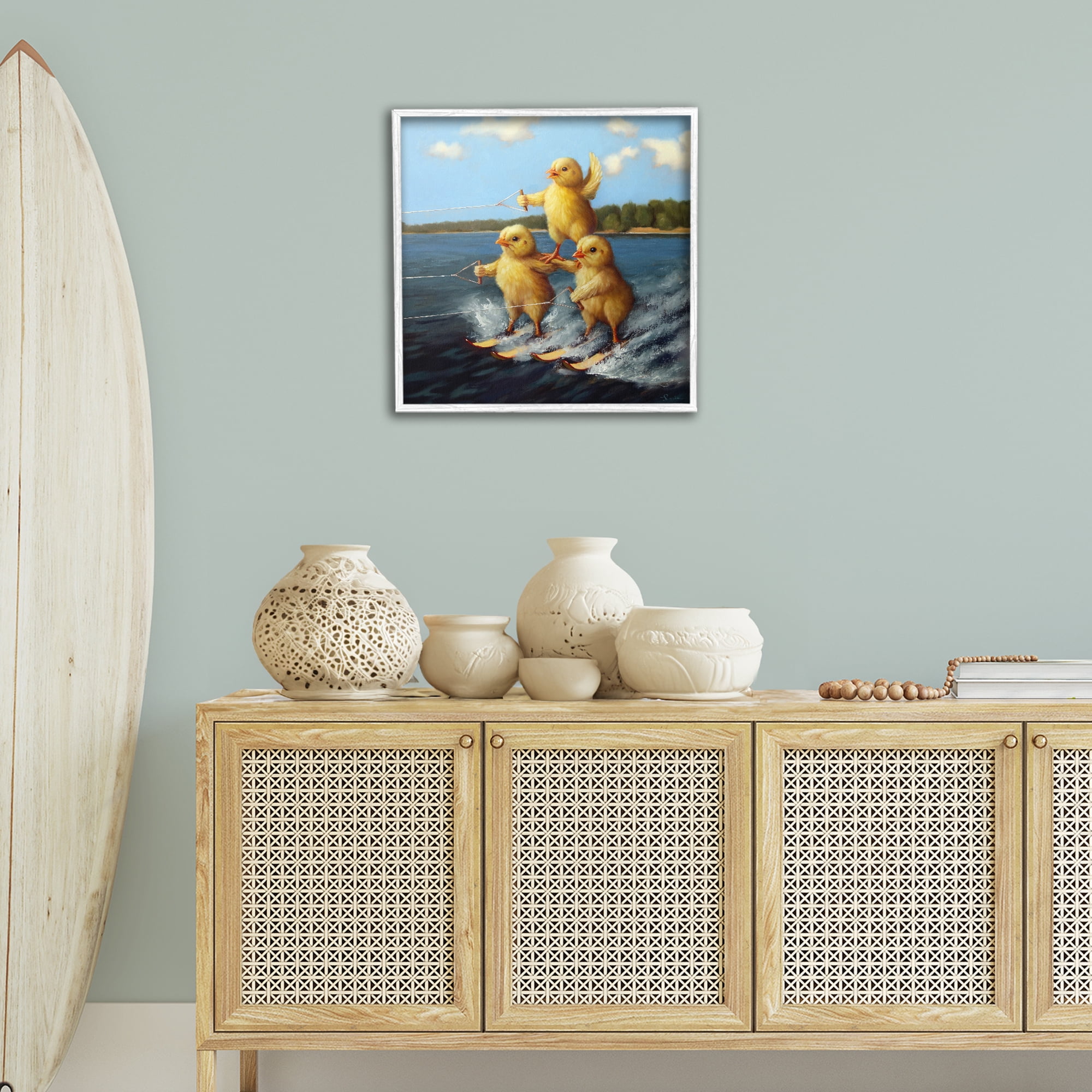 Stupell Industries Water Skiing Chicks Coastal Painting White Framed Art Print Wall Art, 24 x 24