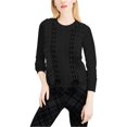 thumbnail image 1 of maison Jules Womens Ruffle Lace Pullover Sweater, Black, Small, 1 of 1