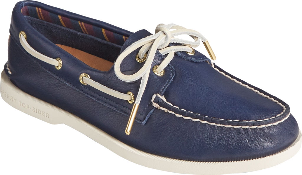 PLUSHWAVE Leather Boat Shoe Navy 