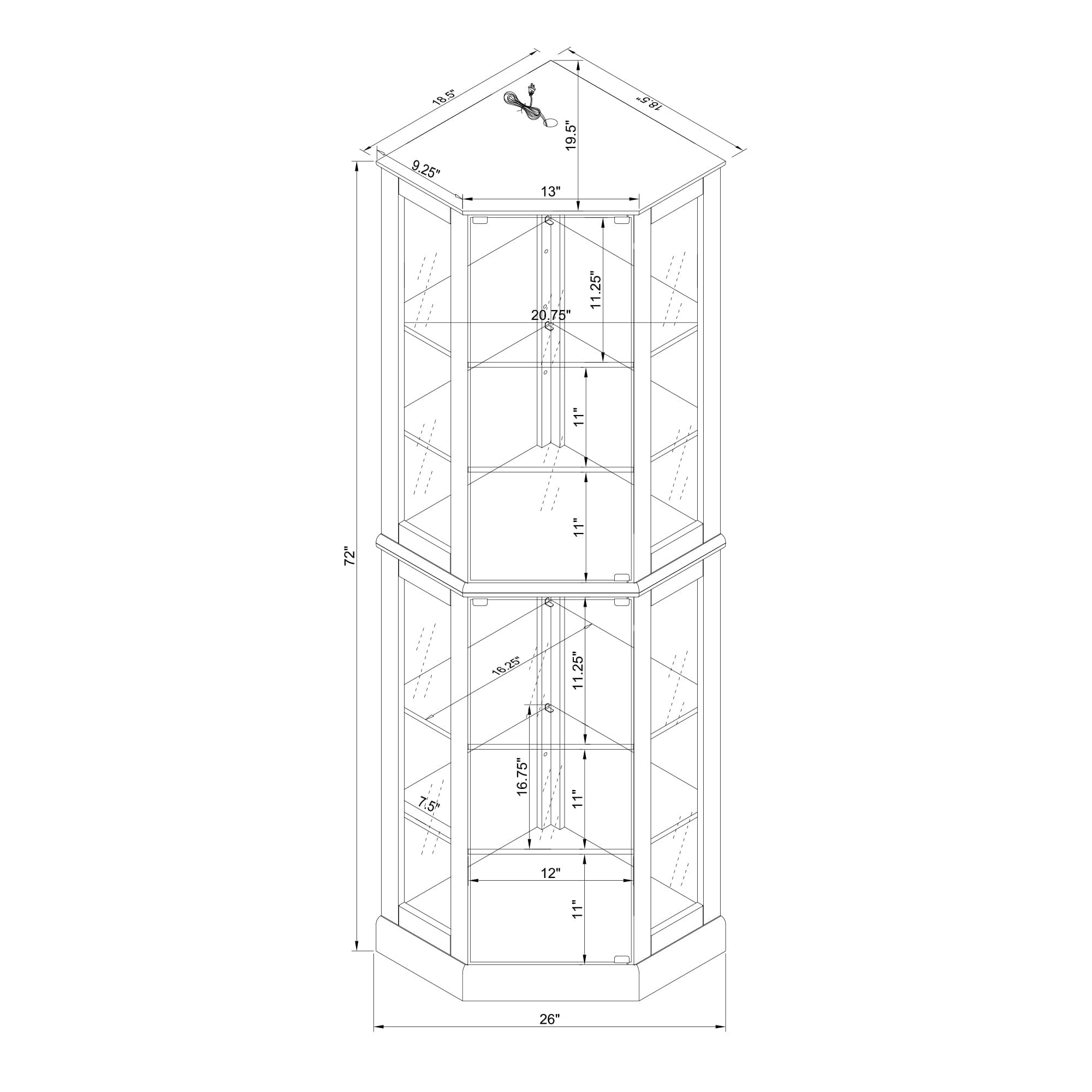 Miniyam 6 Shelf Corner Curio Display Cabinet with Lights, Glass Doors, Oak