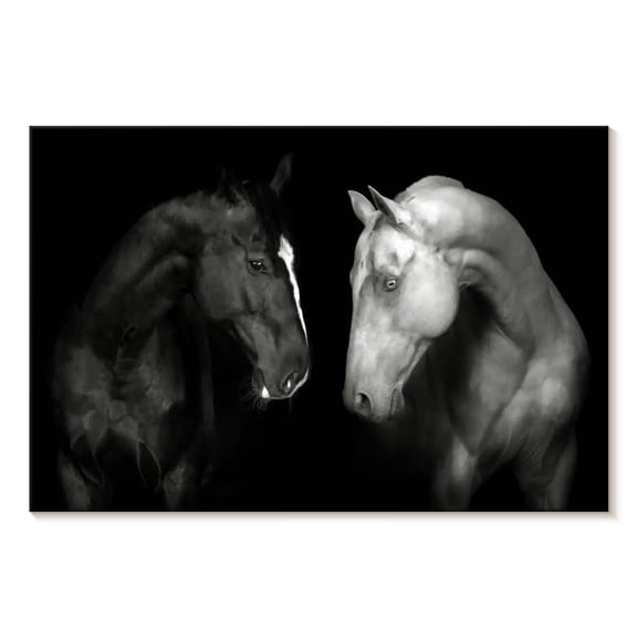 Elephant Stock Monochromatic Horses Wall Art - Horizontal Canvas Wall Art - Living Room Wall Decor - Animal Canvas - Black And Gray Decor - 12" x 8"