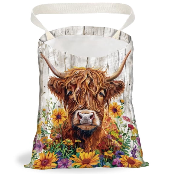 Highland Cattle Car Trash Bag Flowers Hanging Garbage Bag with Snap Buttons Car Back Seat Trash Storage Portable Dustbin Vehicle Trash