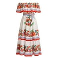 thumbnail image 1 of FYMNSI Robe Mexicaine pour Femmes Imprimé Floral Épaules Dénudées Boho Longue Maxi Robe Été Robe de Soleil, 1 of 4