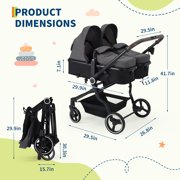 Roromall Side by Side Double Stroller for Twins, Adjustable Compact Folding Baby Travel Stroller with High Landscape Seat, Lightweight Canopy & Recline for Infant and Toddler