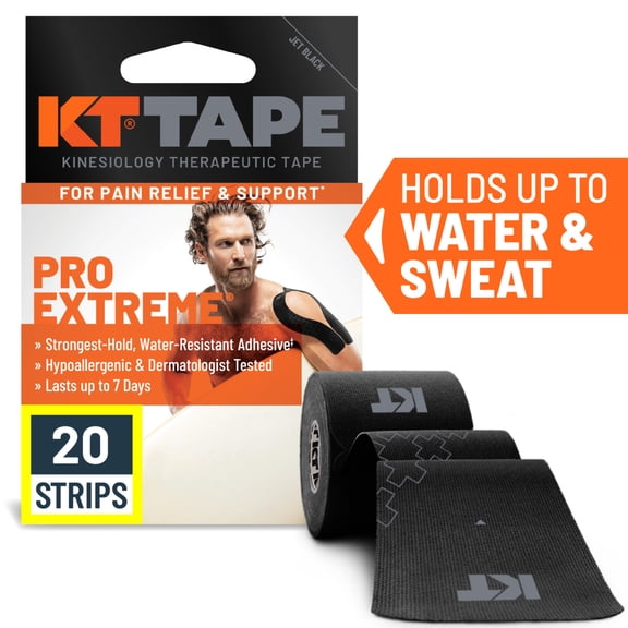 KT Tape Pro Extreme High Strength Kinesiology Tape, Black, 20 Precut Strips