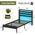 thumbnail image 3 of Yoobure Twin Bed Frame with LED and Charging Station, Wood Platform Bedframe with Headboard, Black, 3 of 10