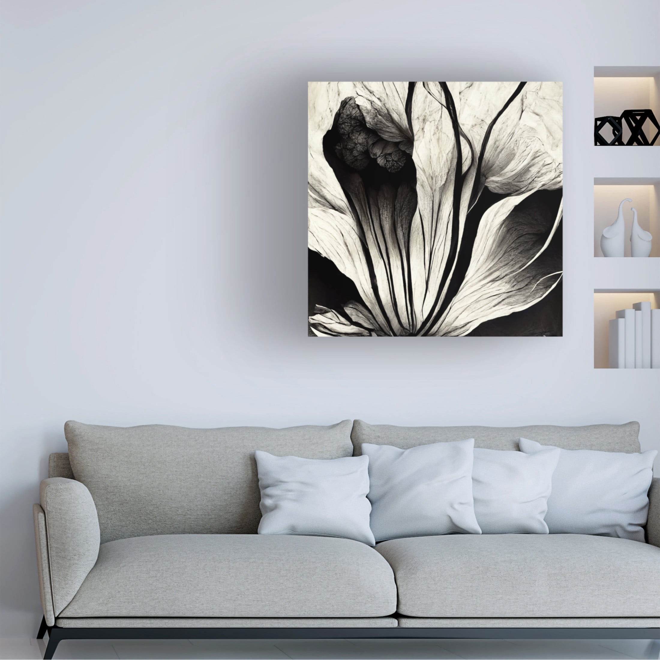 Canvas Wall Art - Ray Heere 'Flowers Black White 3' Wall Art for Living Room, Bedroom, or Office Décor by Trademark Fine Art - 35 x 35 Inches