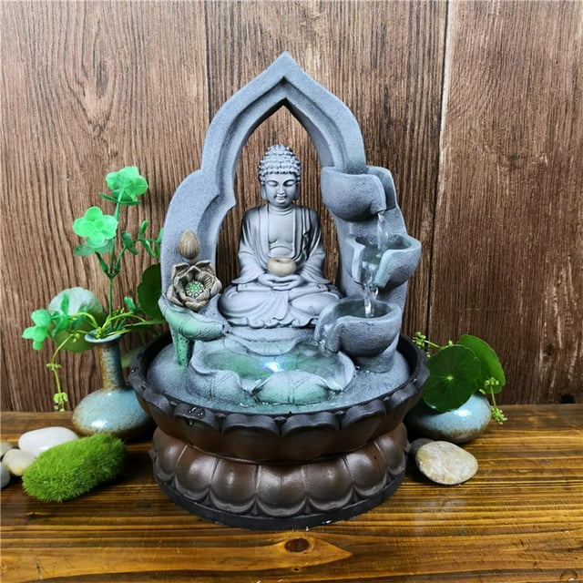 Buda cascada fuente Fengshui meditación rejante decoración interior para hogar, oficina, mitorio, Casa de Té Circur ornamento de agua perfecl Fuente de mesa
