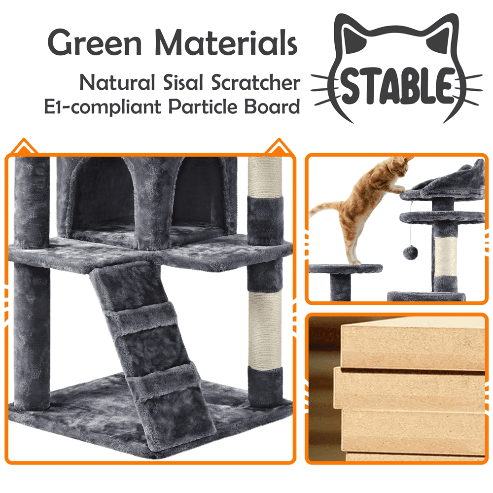 Alden Design 61.5''H Double Condo Cat Tree with Scratching Post Tower, Dark Gray