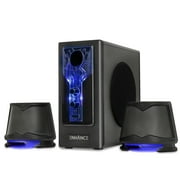 ENHANCE SB 2.1 Computer Speakers with Subwoofer - Blue LED Gaming Speakers, Computer Speaker System, AC Powered & 3.5mm, Volume and Bass Control, Compatible with Gaming PC, Desktop, Laptop