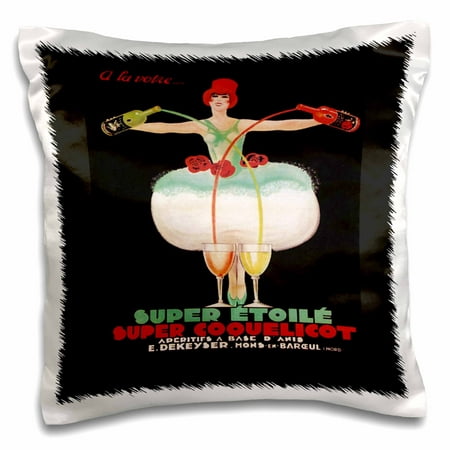 3dRose Image of pretty French vintage liquor ad with girl - Pillow Case, 16 by