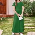 thumbnail image 6 of Edvintorg Long Summer Dress for Girls Cute Solid Color Short Sleeve Stretchy A Line Dress with Pocket Casual Beach Maxi Dresses 4-14 Years, 6 of 6