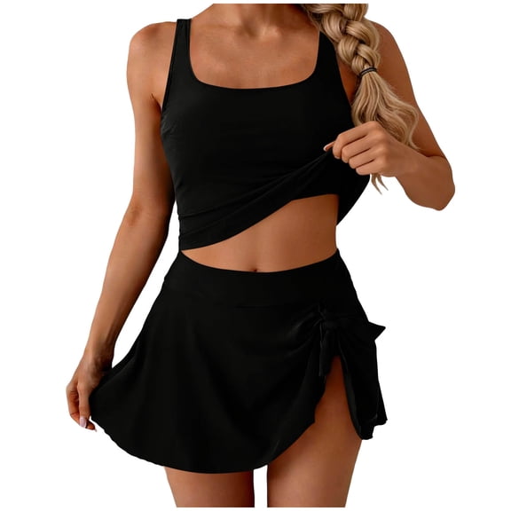 MGDXOX Tankini Swimsuit for Women Tummy Control Two Piece Bathing Suits High Waisted Tank Top with Swim Skirt Black XXL
