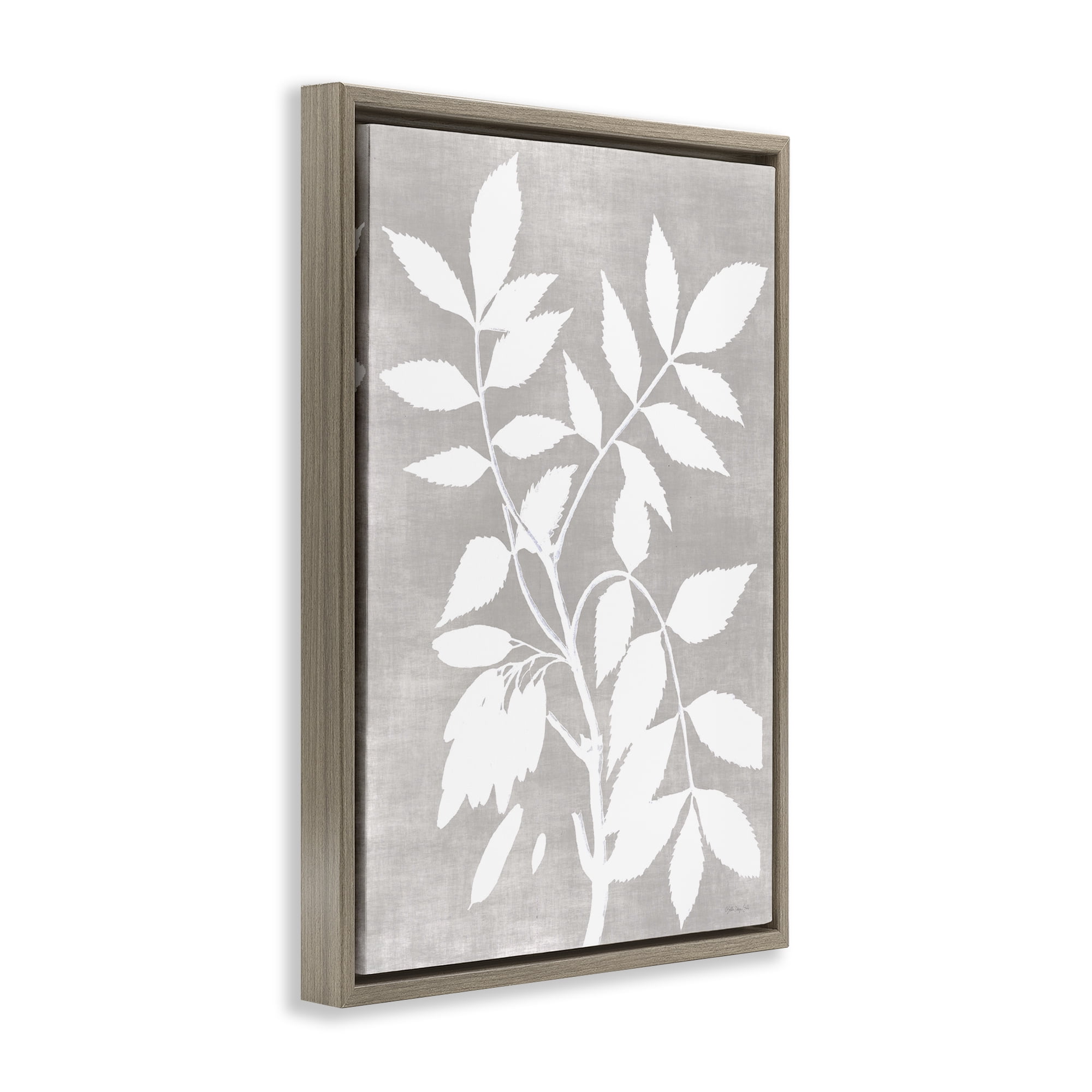 Stupell Industries Minimal Foliage Impression Brown Framed Floater Canvas Wall Art, design by Stellar Design Studio