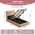 thumbnail image 6 of Twin Size Bed Frame with Lift Up Storage, Boucle Upholstered Platform Bed with Curved Headboard, No Box Spring Needed, Hydraulic Storage, Blush Pink, 6 of 6