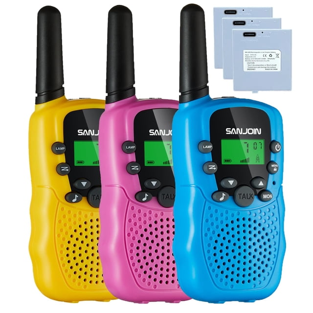 Walkie Talkies SANJOIN para niños de 3 a 8 años, 22 canales recargables