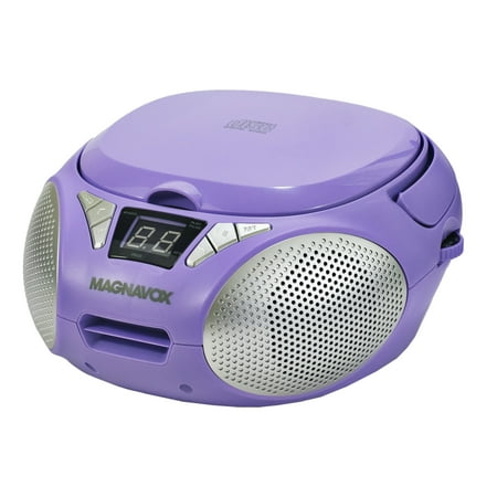 Magnavox MD6924-PL Portable Top Loading CD Boombox with AM/FM Stereo Radio in Purple  CD-R/CD-RW Compatible  LED Display  AUX Port Supported  Programmable CD Player