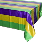 Way To Celebrate! Mardi Gras Striped Foil Table Cover, 84 in x 54 in, Multicolor