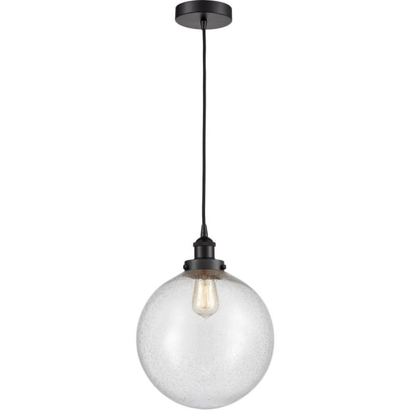 616-1PH-BK-G204-12 Innovations Lighting Beacon - 1 Light Mini Pendant In Industrial Style-15 Inches Tall and 12 Inches Wide-Matte Black Finish-Seedy