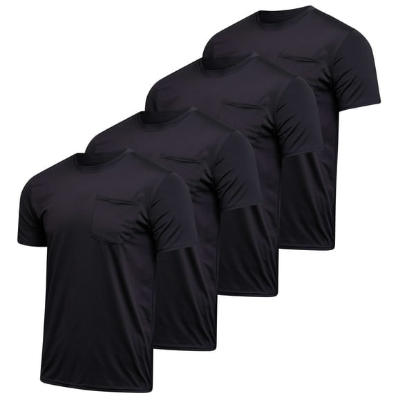Real Essentials 4 Pack: Men's Dry-Fit Short Sleeve Pocket Crew Performance Athletic T-Shirt (Available in Big & Tall)