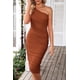 thumbnail image 5 of Vestido PRETTYGARDEN Ajustado con Hombro Descubierto y Fruncido Color Caramelo Talla L, 5 of 7