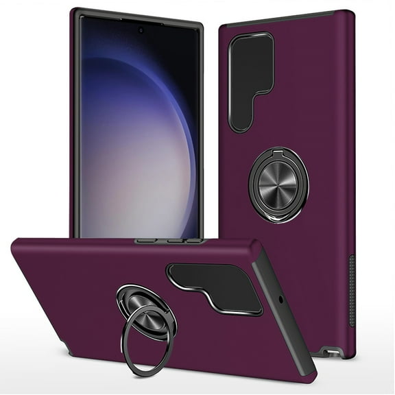 For Samsung Galaxy s24 Ultra CHIEF Oil Painted Magnetic Ring Stand Hybrid Case Cover - Dark Purple