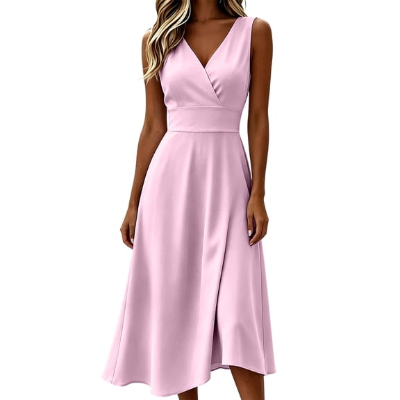 Ovbmpzd Summer Long Wedding Guest Dresses for Women Plus Size Flowy Elegant formal Dresses Sleeveless Pink V-Neck Tank Dresses,XXXL