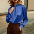 thumbnail image 5 of MaFYtyTPR Women's Blouse Fashion Satin Casual Solid Color Bow Knotted Long Sleeve Temperament Tops Blue M, 5 of 5