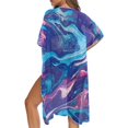 thumbnail image 5 of HELLHERO Polyester Swimwear Coverup for Beach Short Sleeve Free Size Long Kimono Swimsuit Cover Up Blue Marble Pattern, 5 of 5