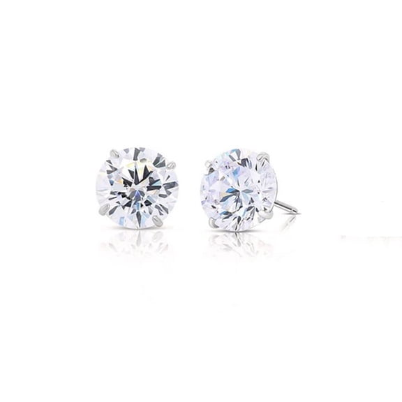 14k White Gold Round White Sapphire Stud Earrings, 2.5MM Plated by Paris Jewelry