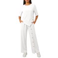 thumbnail image 6 of Womens Two Piece Outfits Casual Loose Long Sleeve Shirts And High Waisted Drawstring Shorts Tracksuit Outfits, White - 2XL, 6 of 6