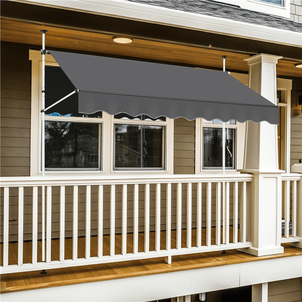 Renwick Manual 96.5″ L Retractable Awning with Adjustable Angle & Height For Patio, Dark Gray