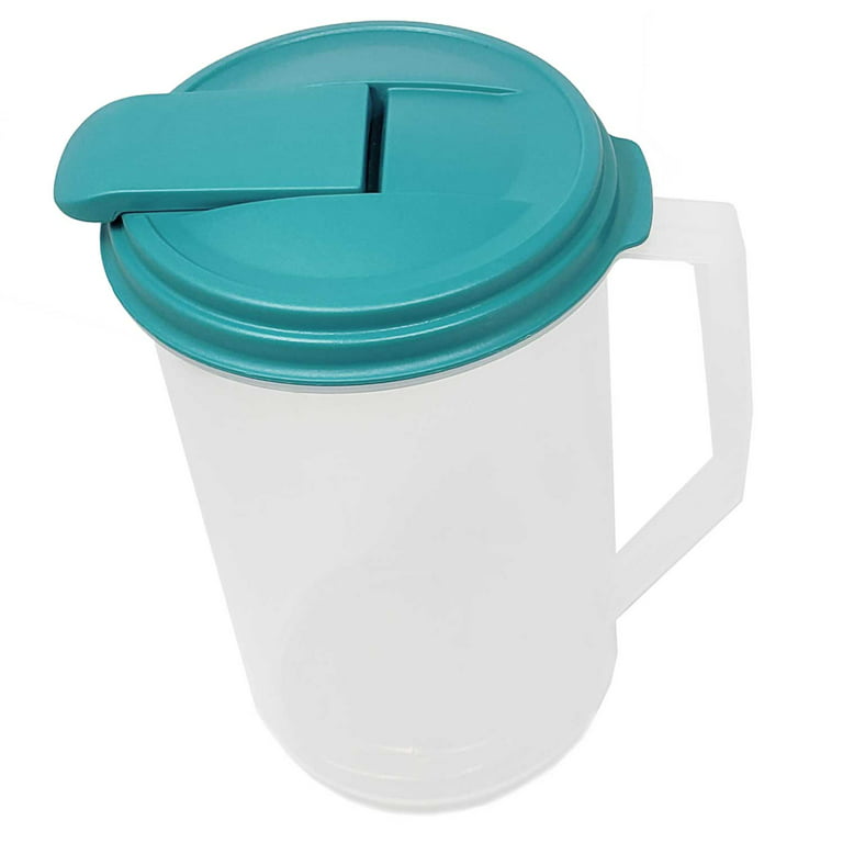 2 Qt Round Pitcher with Blue lid clear base by - Low Price
