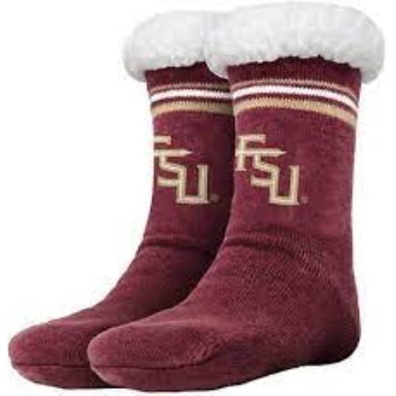 FOCO NCAA Florida State Seminoles Solid Stripe Logo Footy Slippers Non-Skid Bottom