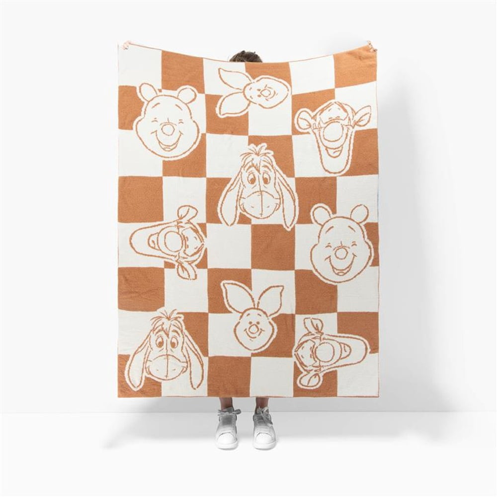 Winnie The Pooh Oversized Throw Blanket, Soft Feather Knit, All Ages, Tan & White, Disney, 50" x 70"