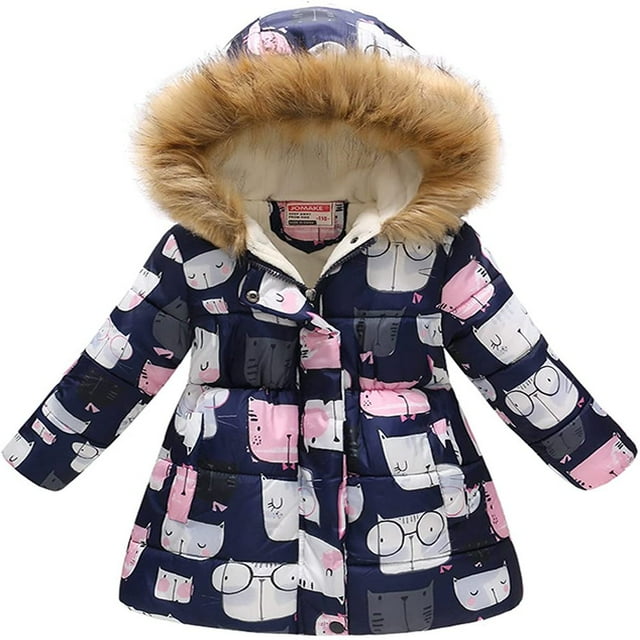 Veste Matelassée pour Enfants Garçons et Filles Imprimé Mode Dessin Animé Grand Garçon Long Col à Capuche Veste Matelassée