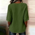 thumbnail image 6 of Qulqfy Cotton Linen Shirts for Women Fall Solid Casual 3/4 Sleeve Green Asymmetrical Hem V-Neck Tie Fashion Button Tshirts L, 6 of 6