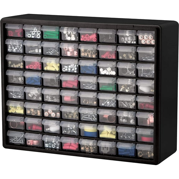 Akro-Mils 64 Drawer Plastic Cabinet Storage Organizer with Drawers for Hardware, Small Parts, Craft Supplies, Black