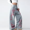 thumbnail image 3 of Mrmall Y2K Vintage Cherry Blossom Embroidered Wide‑Leg Jeans for Women High Waist Baggy Raw Hem Denim Trousers, 3 of 6