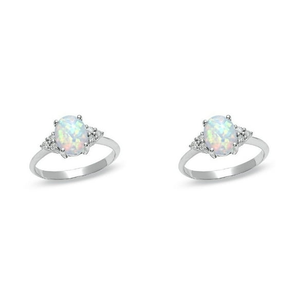 (2-Pack) Kcodviy Jewelry Stone Opal Chunky Ring Round Opal Hand White Rings for Teen Ring Jewelry Rings