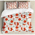 thumbnail image 1 of Kids Duvet Cover Set Queen Size, Animals Nature Whimsical Squirrel Sleeping Fox Fungus Hot Tea, Decorative 3 Piece Bedding Set with 2 Pillow Shams, Reseda Green Vermilion Dark Brown, by Ambesonne, 1 of 3