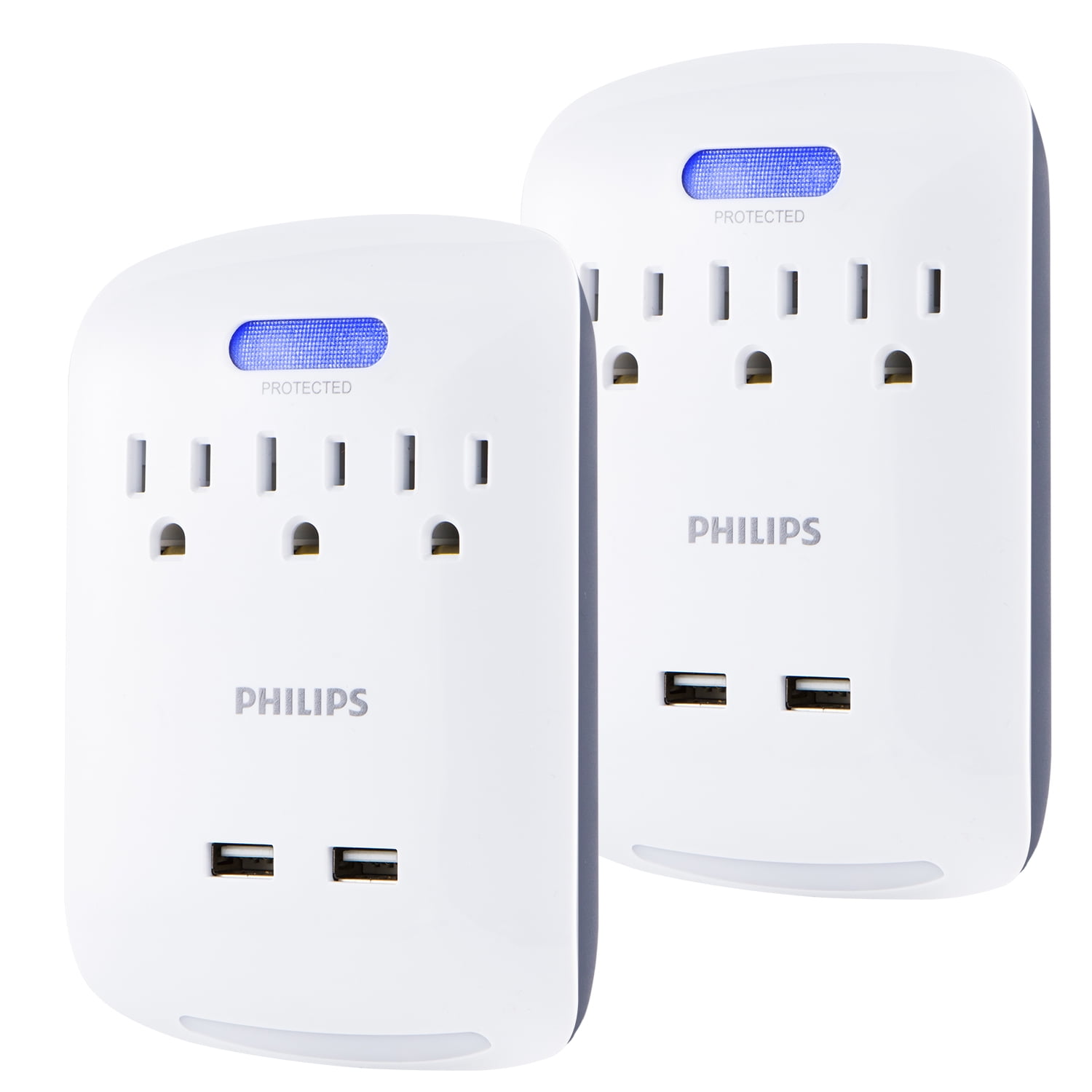 Philips Surge Protector with USB, 2 Pack, LightSensing Night Light