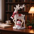 thumbnail image 6 of Lypsnake Christmas Reindeer & Snowman Figurine, Resin Holiday Deer Statue with Scarf Snowflake Pattern, Festive Tabletop Decor for Xmas Home Dispaly, 6 of 7
