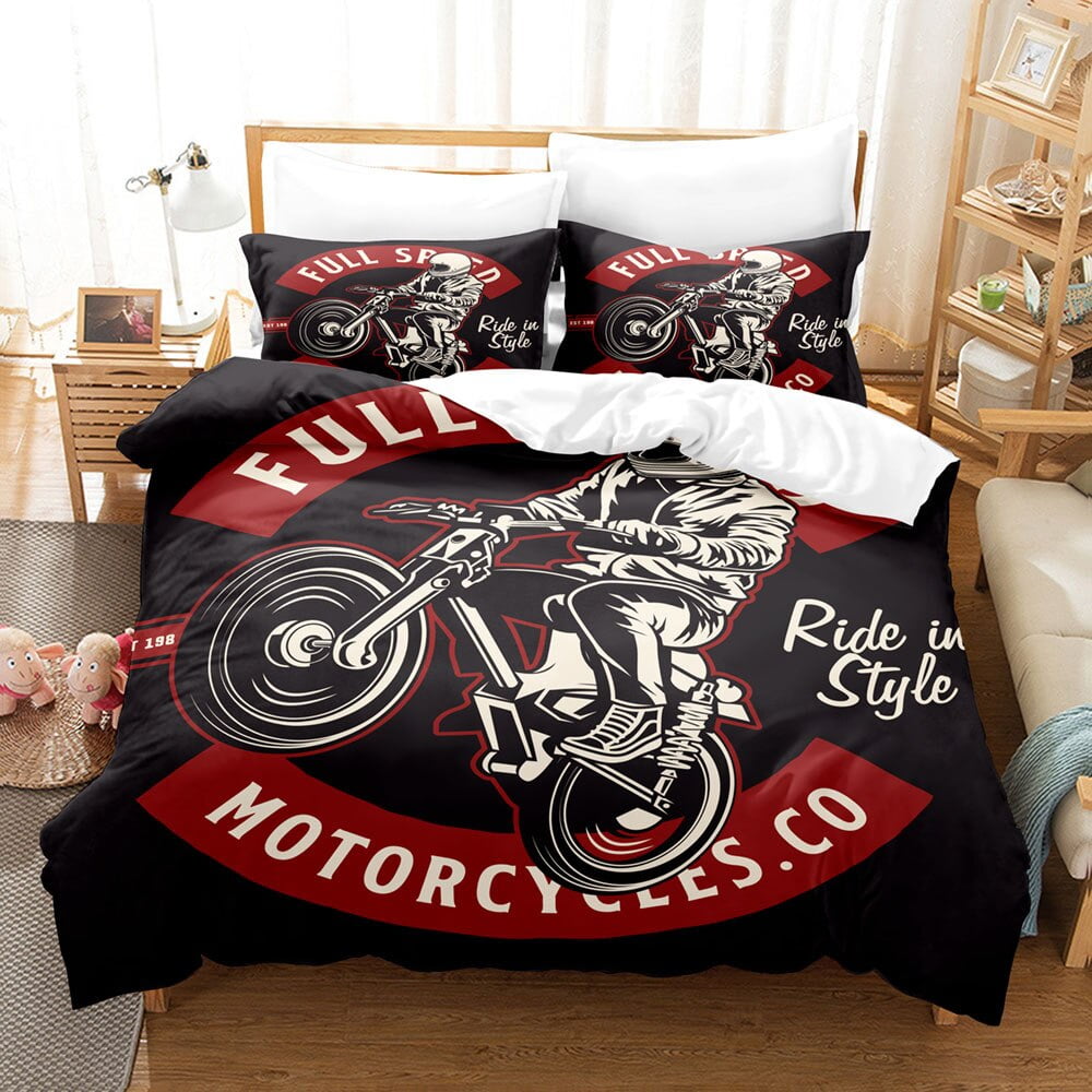 Motorcycle Duvet Cover Dirt Bike Extreme Sports Theme Motocross Racer