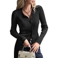 thumbnail image 1 of Cárdigan de Punto Acanalado con Botones y Larga para Mujer, Suéter Informal Ajustado con Cuello. Negro S, 1 of 8