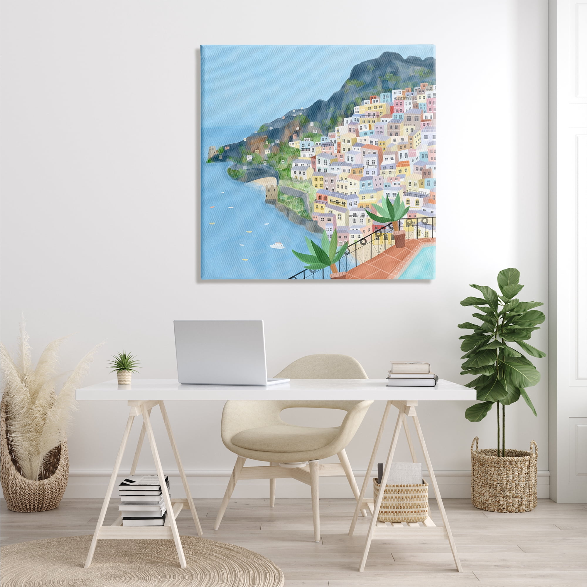 Stupell Industries Positano Cliffside Coastal City Architecture Italian Buildings Travel & Places Painting Gallery Wrapped Canvas Print Wall Art, 36 x 36